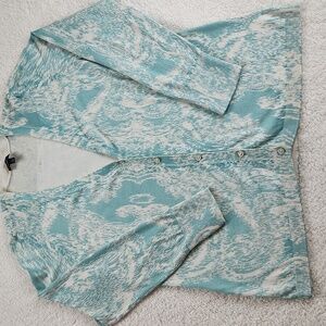 Talbots L Blue and White Women's Cardigan Sweater
